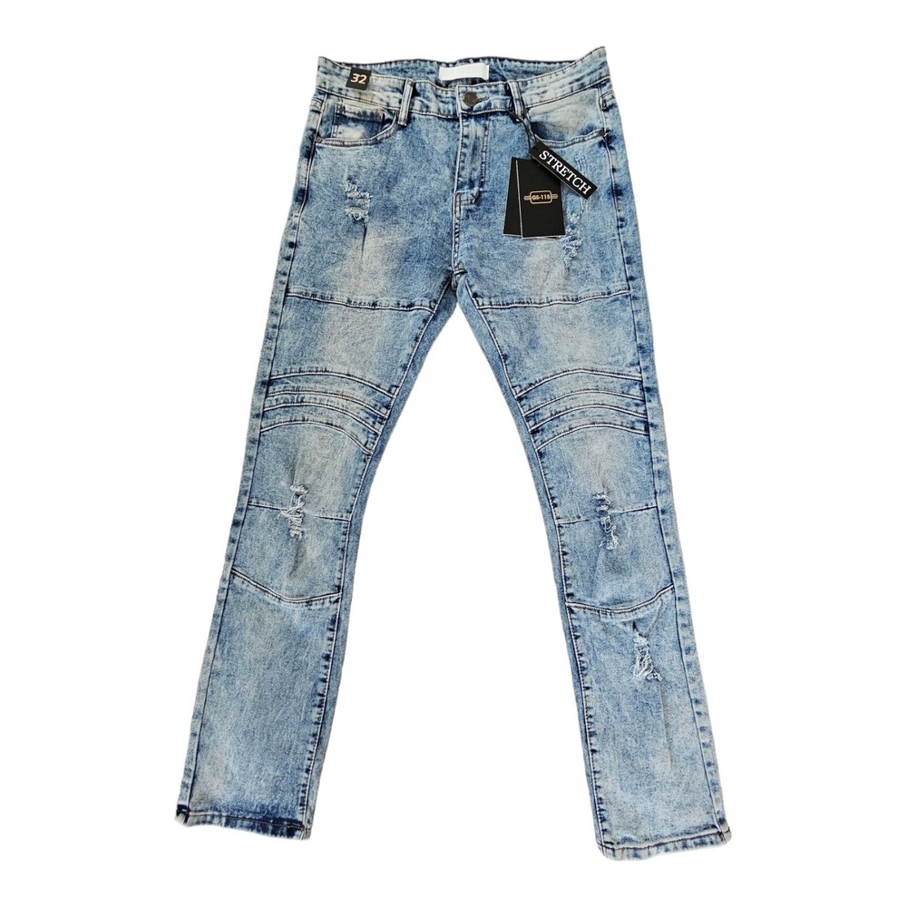 GS-115 Moto Denim Motorcycle Jeans Rocker Distressed Acid Wash Men's Size 32